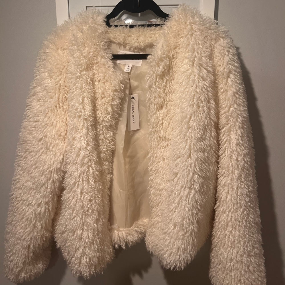 Tribal Jeans faux fur buttercream jacket